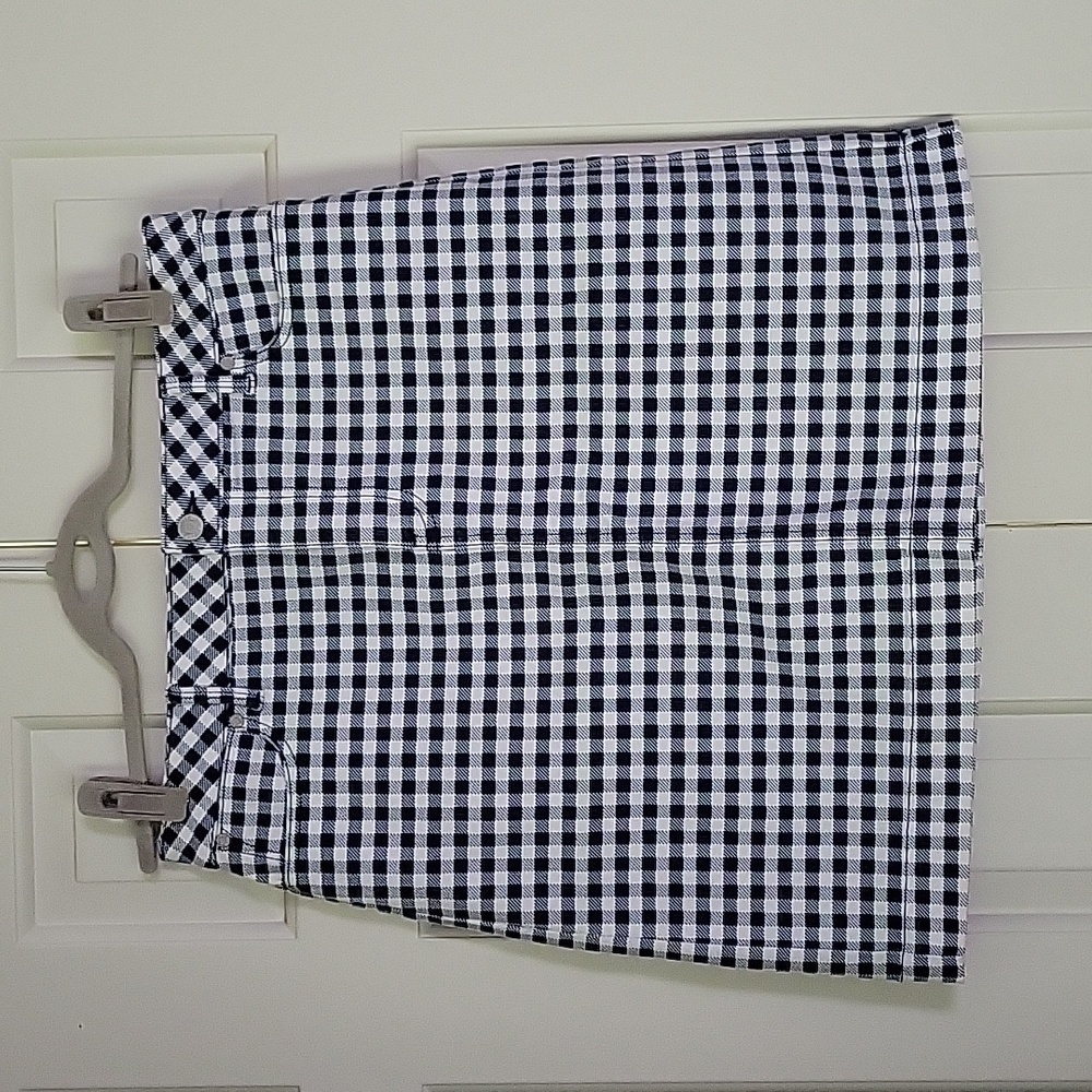 Talbots womens navy and white gingham denim skirt sz 8p